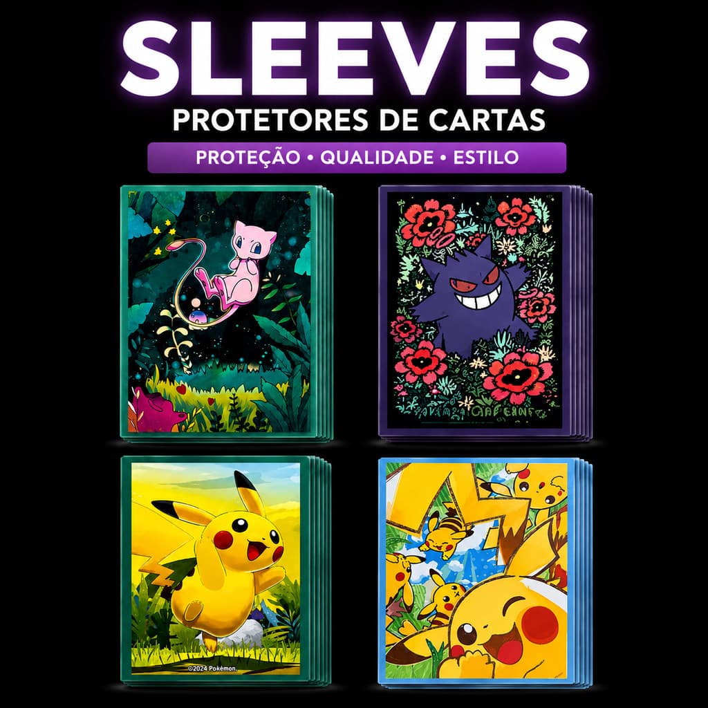Sleeves Pokémon 60 Unidades 66x91mm | Shield Protetor para Cartas TCG 4 Estampas