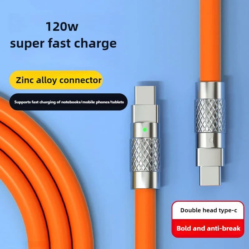 Novo Cabo de Silicone Líquido Tipo C de 120W 7A com Carregamento Super Rápido PD, 1M 1.5M 2M, Cabo USB Tipo C para C par