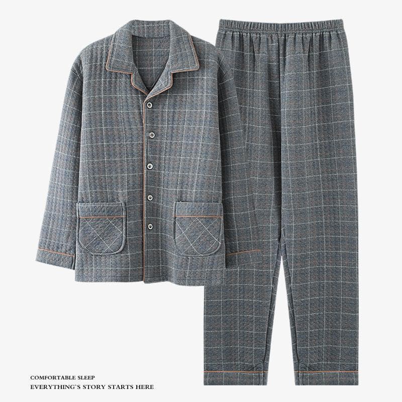 [qxvbwjv Estoque pronto Envio imediato] Pijama antibacteriano de algodão puro 5A Pijama masculino de inverno estilo fino