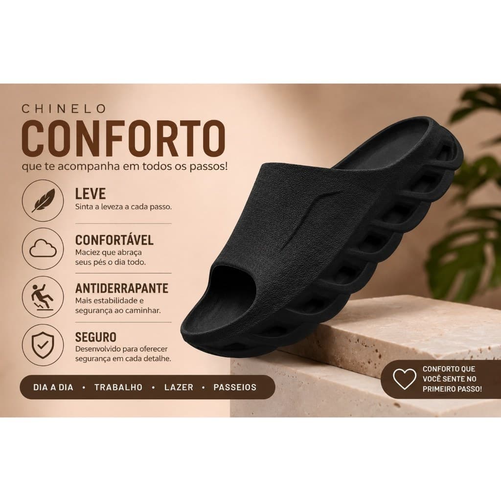 Chinelo Masculino Nuvem Slide Confortável Leve Antiderrapante Casual uso diário, passeios, viagens