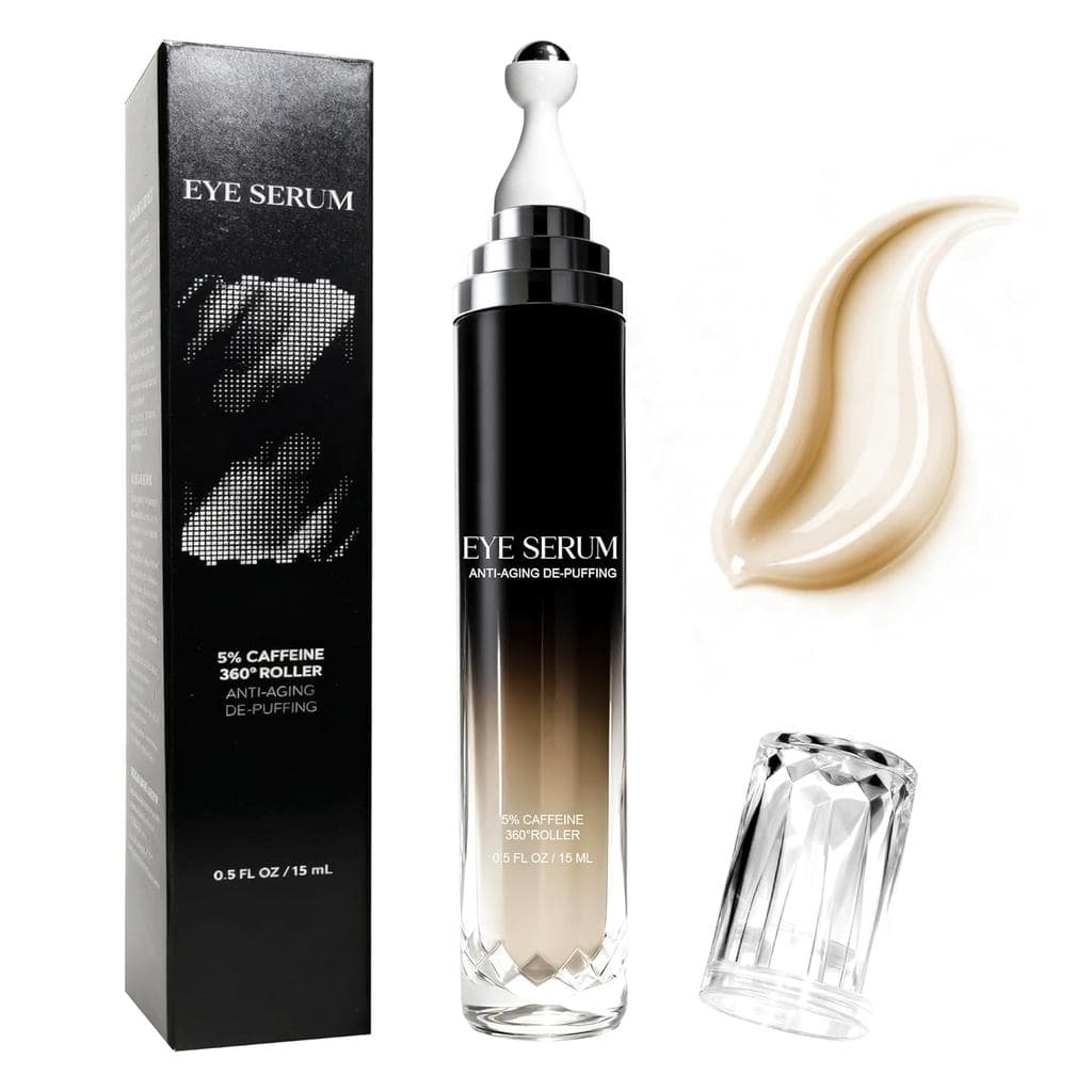 Creme para os Olhos com 360 °   Rolo de Massagem, 0,5 fl oz, Fórmula Avançada com Cafeína, Retinol, Peptídeos para Olhei