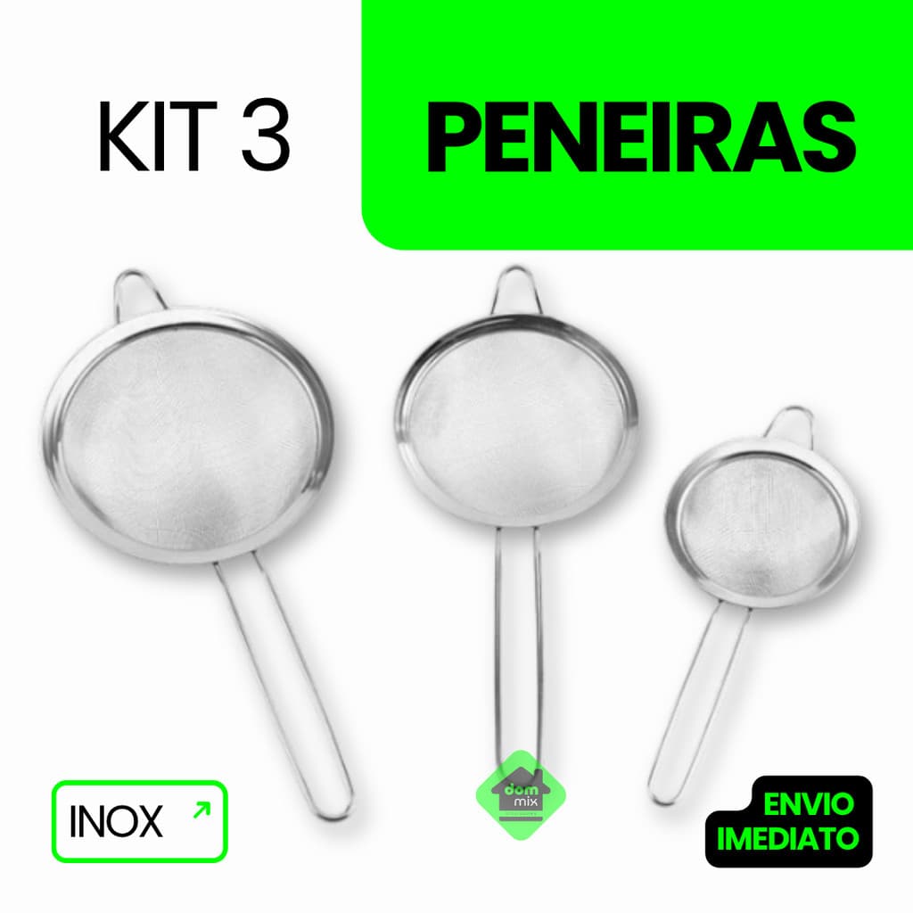 Kit 3 Peneira Coador Em Inox Para Cozinha 3 Tamanhos P M G 8/10/12 CM