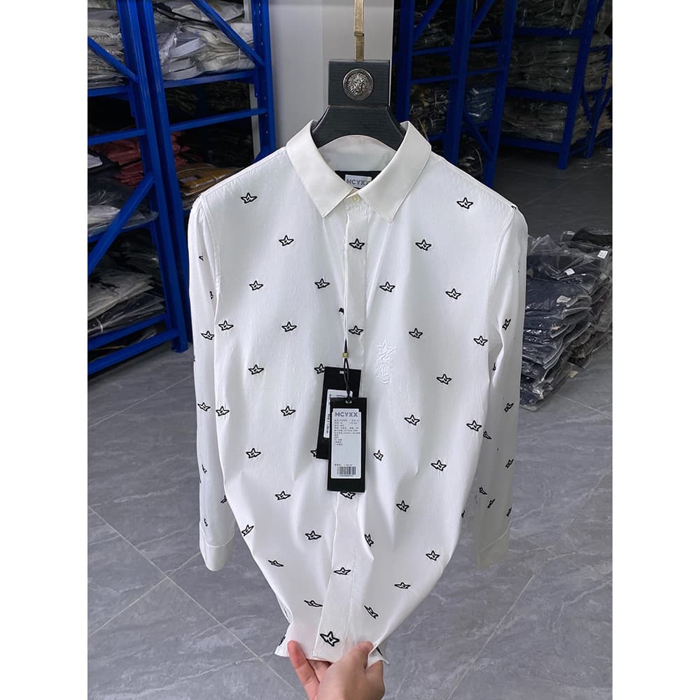 Slim-fit Fashion-Inventory Camisa masculina bordada de manga comprida ligeiramente impecável Produtos de alta qualidade