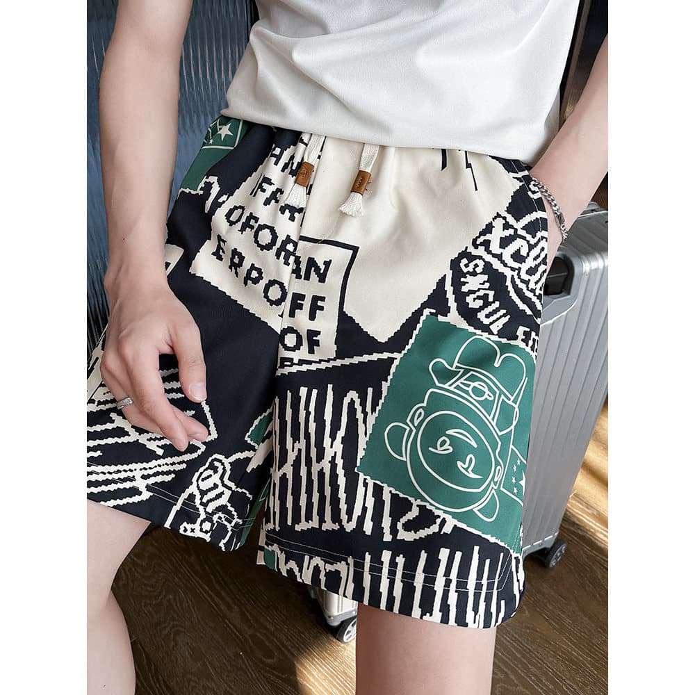 High-End sentimento contraste cor cinco pontos Shorts masculino verão Street Wear rufião bonito calças casuais 2024 novo