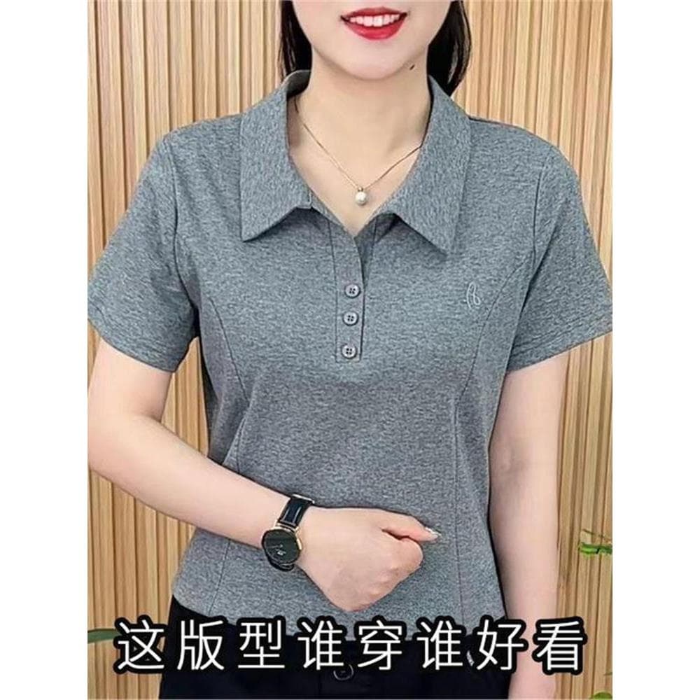 2026 novo estilo simples All-Match temperamento gola polo manga curta ombro camiseta feminina verão magro
