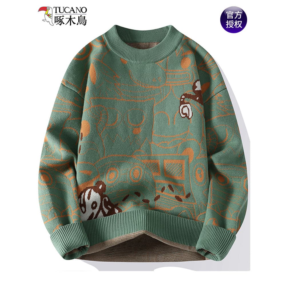 Suéter pica-pau masculino inverno solto engrossado suéter de malha adolescente camisa de fundo quente pulôver interno