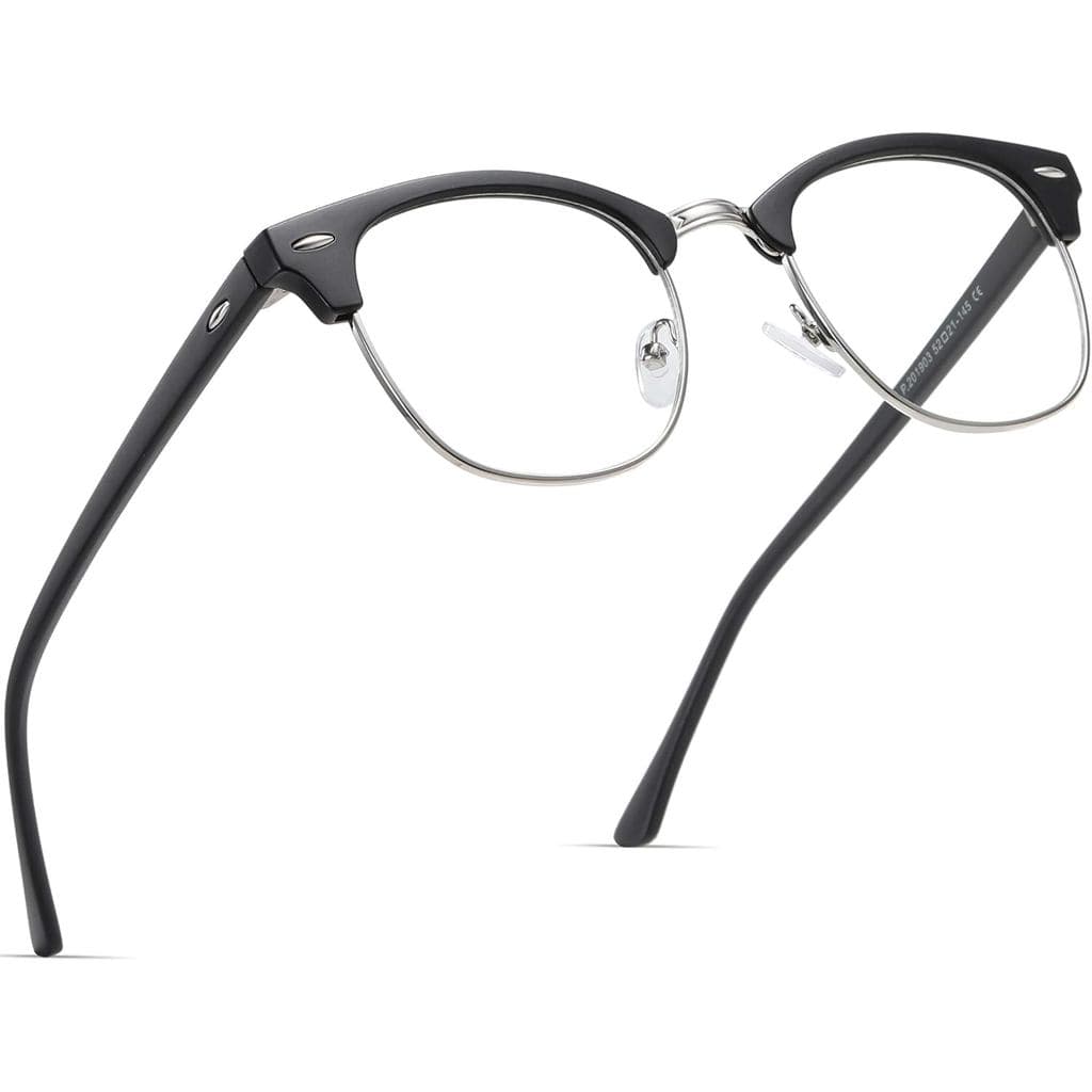 Óculos Bloqueadores de Luz Azul Retro comção Meia-Quadro, Lentes Transparentes UV, Anti-Fadiga Ocular, Óculos para