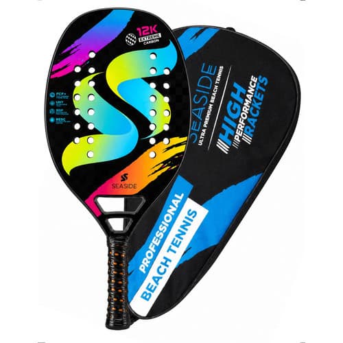 Raquete Beach Tennis Full Carbono Frame 12k + EVA Soft, Profissional, Controle Alto Grip Alta performance Com Capa Preto