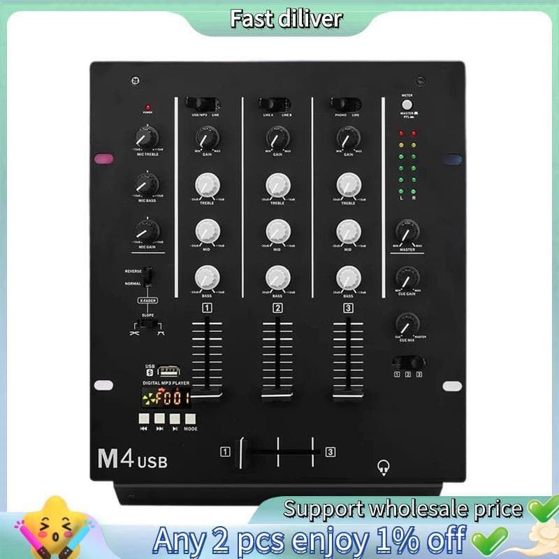 DJ Mixer De 3 Canais Com Interface De Áudio Integrada Bandas Para Barra De Palco KTV Console De Mixagem De Disco De Dese