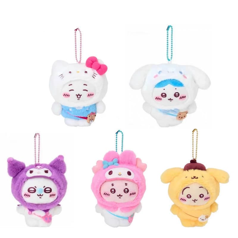 Chiikawa X Sanrio Series Hachiware Usagi Plushie Toy Hello Kitty Kuromi Chaveiro De Pelúcia Bolsa Pingente Presente Para