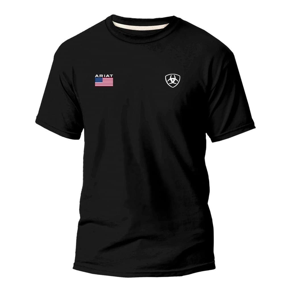 Camiseta Masculina Estampado Ariat EUA Premium Texas Rodeio Estilo Moda Country Camisa 100% Algodão