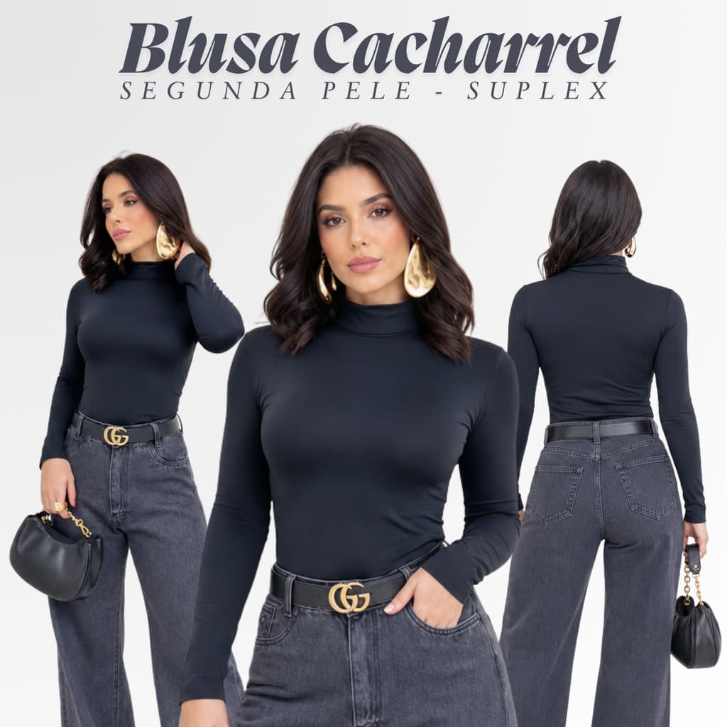 Blusa Feminina Manga Longa Gola Alta de Frio Segunda Pele