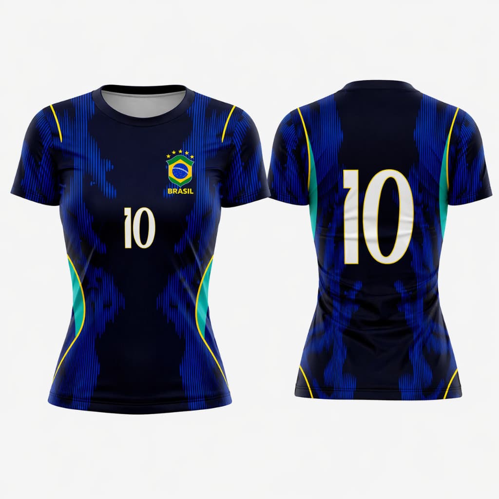 Camisa Brasil Azul Baby Look Feminina Bordada nova 2026
