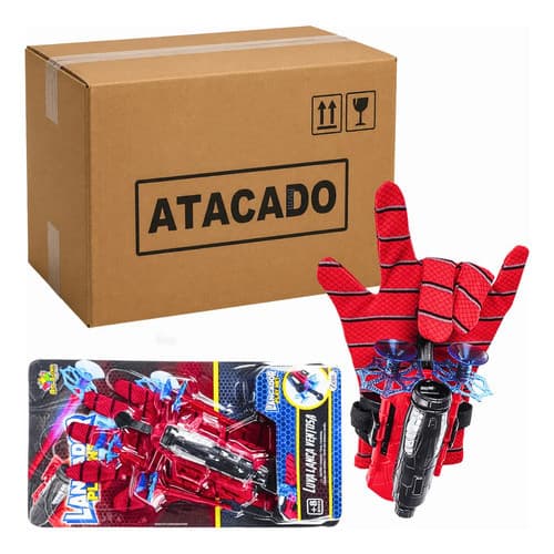 Kit 24 luva com lançador de teia heroi Atacado Revenda lojista brinquedo lote caixa lacrada fechada
