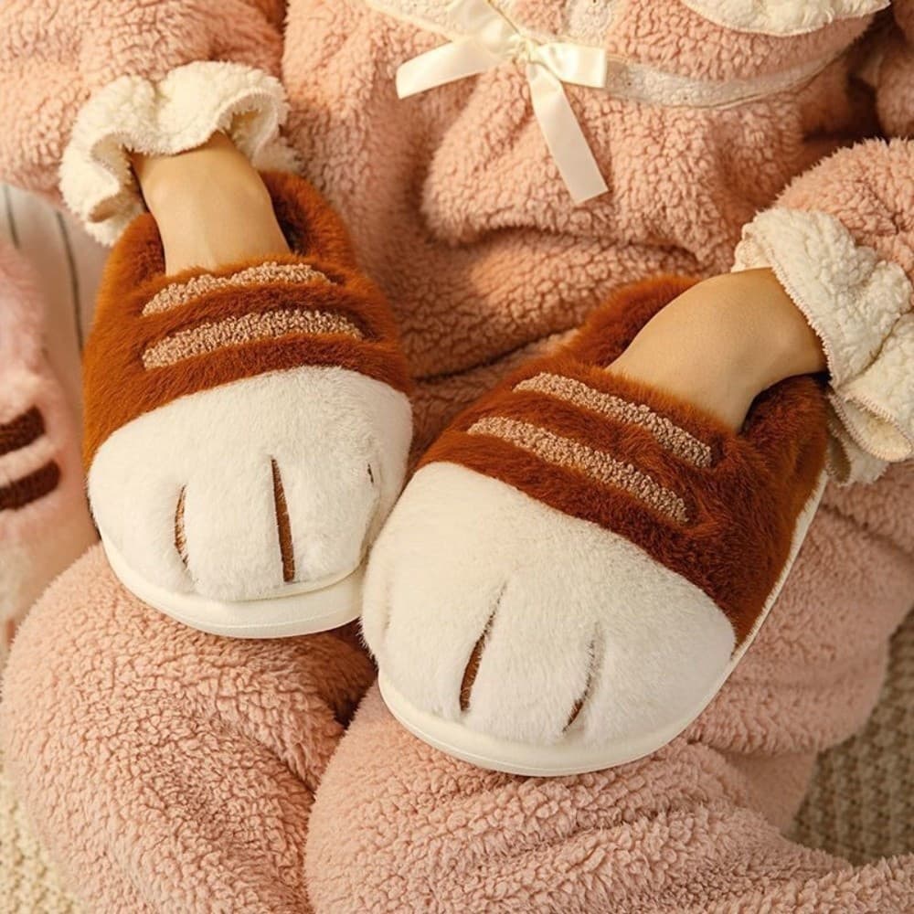 1 Par de Pantufas de Gato, Calcanhar Fechado, Quentes e Macias, Adoráveis Pantufas Antiderrapantes com Garras de Animal