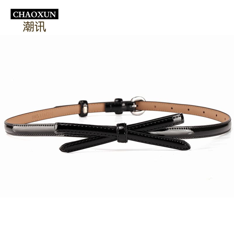 Novas senhoras saia decorativa All-Match couro genuíno cinto fino couro patente moda saia arco pequeno cinto outono inve
