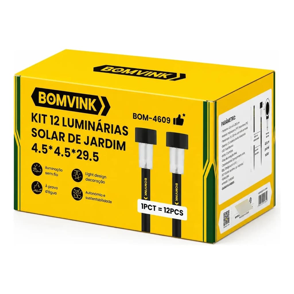 Kit 12 Luminárias Solar Jardim Led Automática Para Ambientes Externos A Prova D'Água Cor Preta