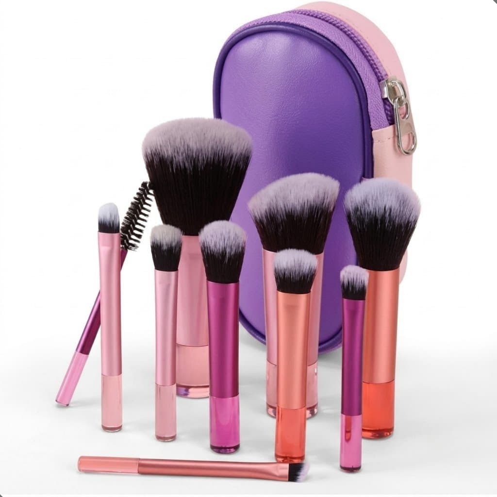 Kit Com 10 Pincéis Para Maquiagem + Bolsinha Porta Pincéis