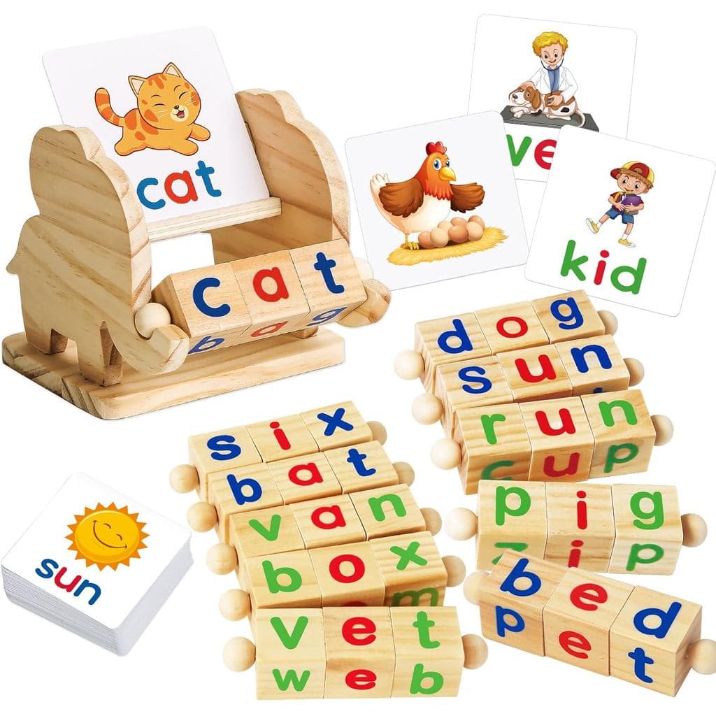 Brinquedos educativos e de aprendizagem Montessori, adequados para crianças de 3 a 5 anos, blocos de leitura de madeira,