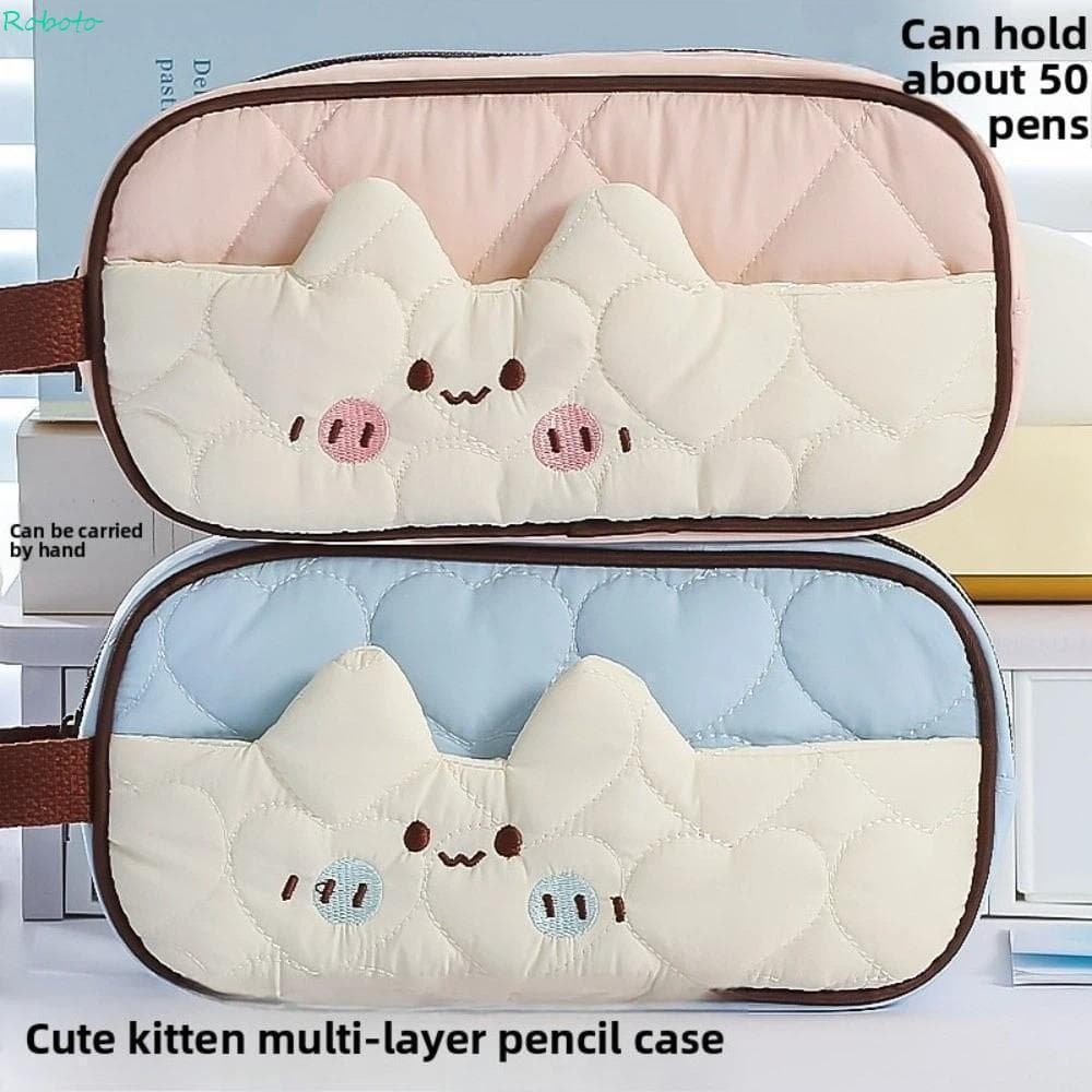 DARNELL Puff Cat Pencil Case , Bolsa De Maquiagem De Gato De Desenho Animado Papelaria Coreana Armazenamento De Caneta G