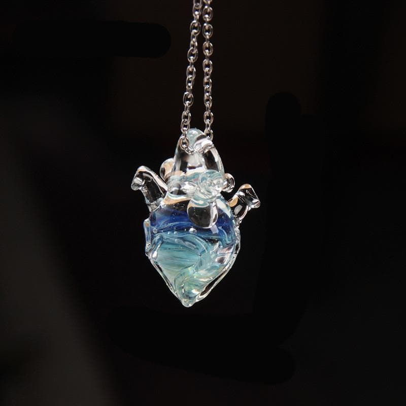 Colar de coração de vidro feminino artesanal 925 jóias de prata única luz criativa luxo pingente de cristal presente par
