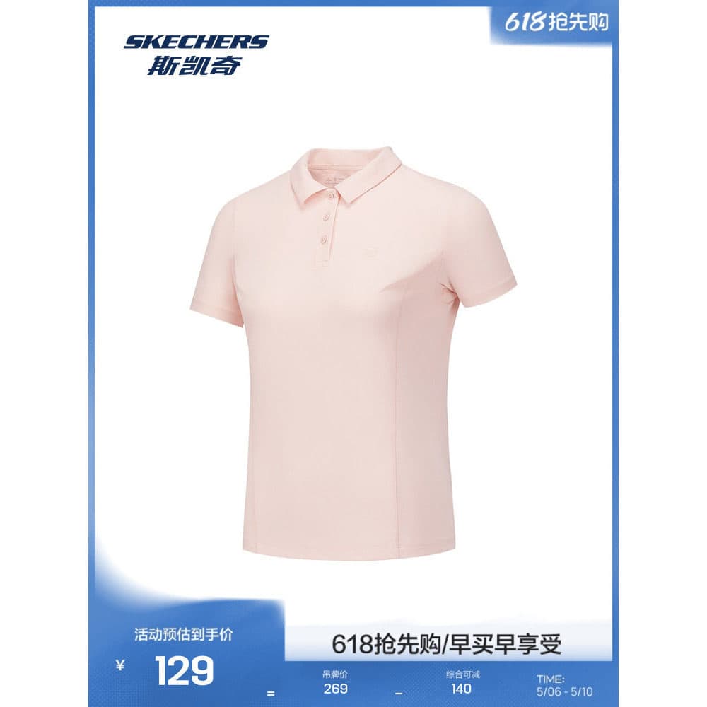 Skechers verão novo estilo esportes camisa POLO algodão fofo absorção de umidade tecnologia de secagem rápida de manga c