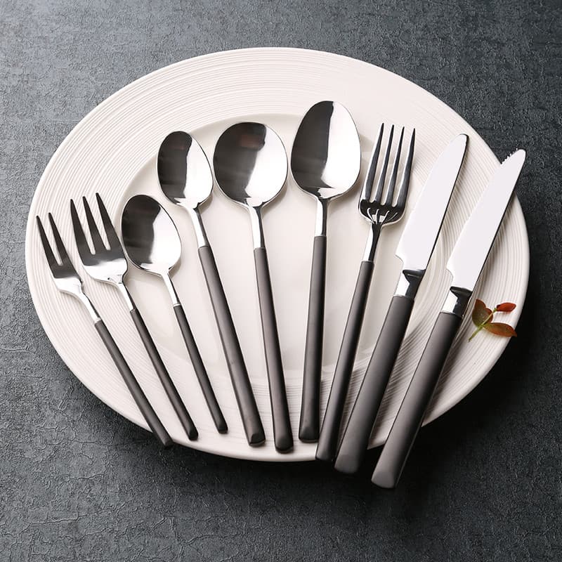 High-End conjunto completo de talheres ocidentais colher pauzinhos conjunto de talheres 304 aço inoxidável alça preta Re
