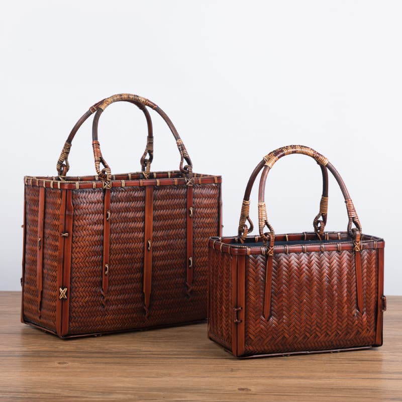 Chinês Retro artesanal de bambu tecido saco de bambu literário feminino juventude bolsa cesta de bambu conjunto fragrânc