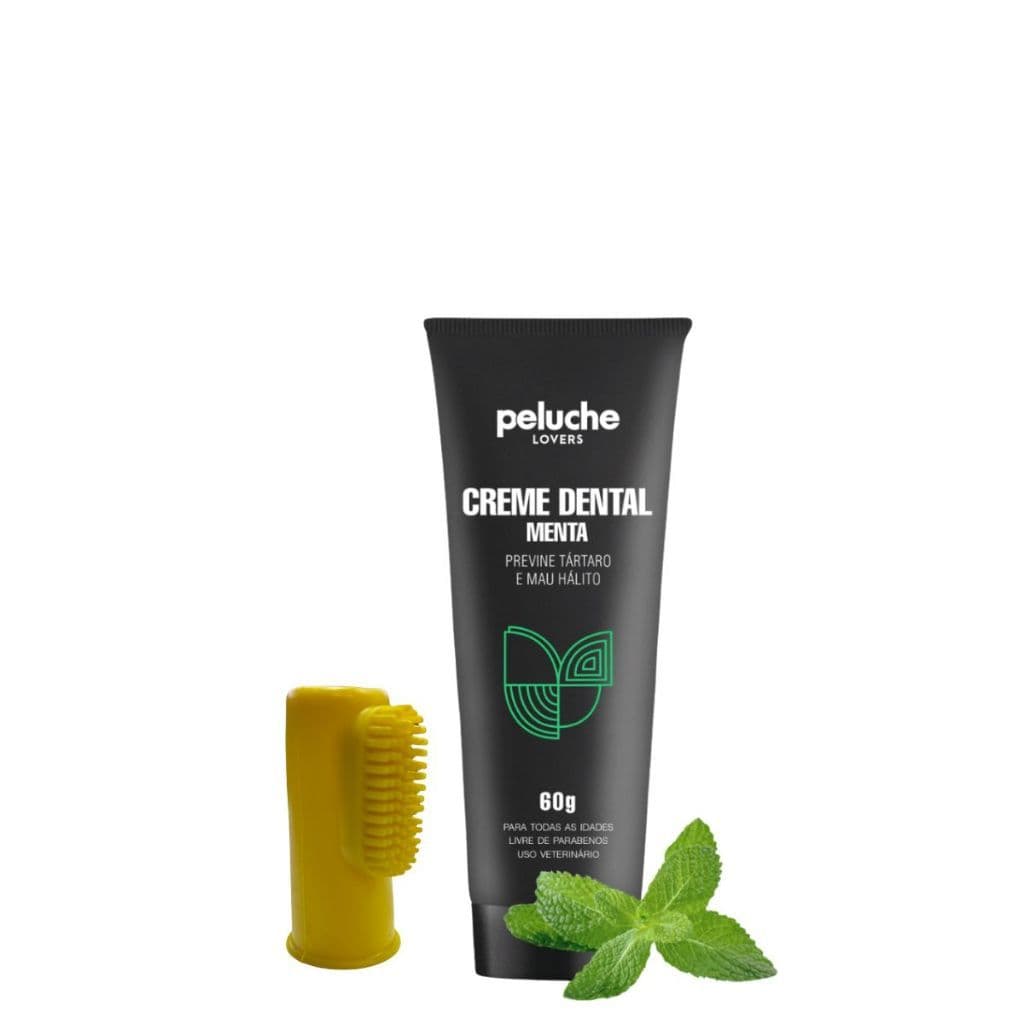 Creme Dental Para Cachorro Gato Peluche Menta Sem Flúor Com Escova Dedeira Higiene Bucal Pet