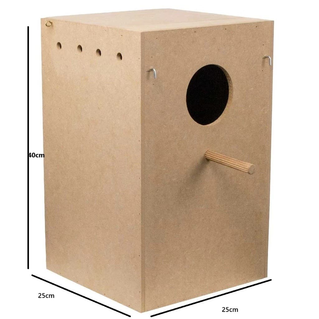 Ninho Madeira MDF Criar Ring Neck Rosela Lóris com Espia Externo Gancho Trava Gaiola Viveiro Criador