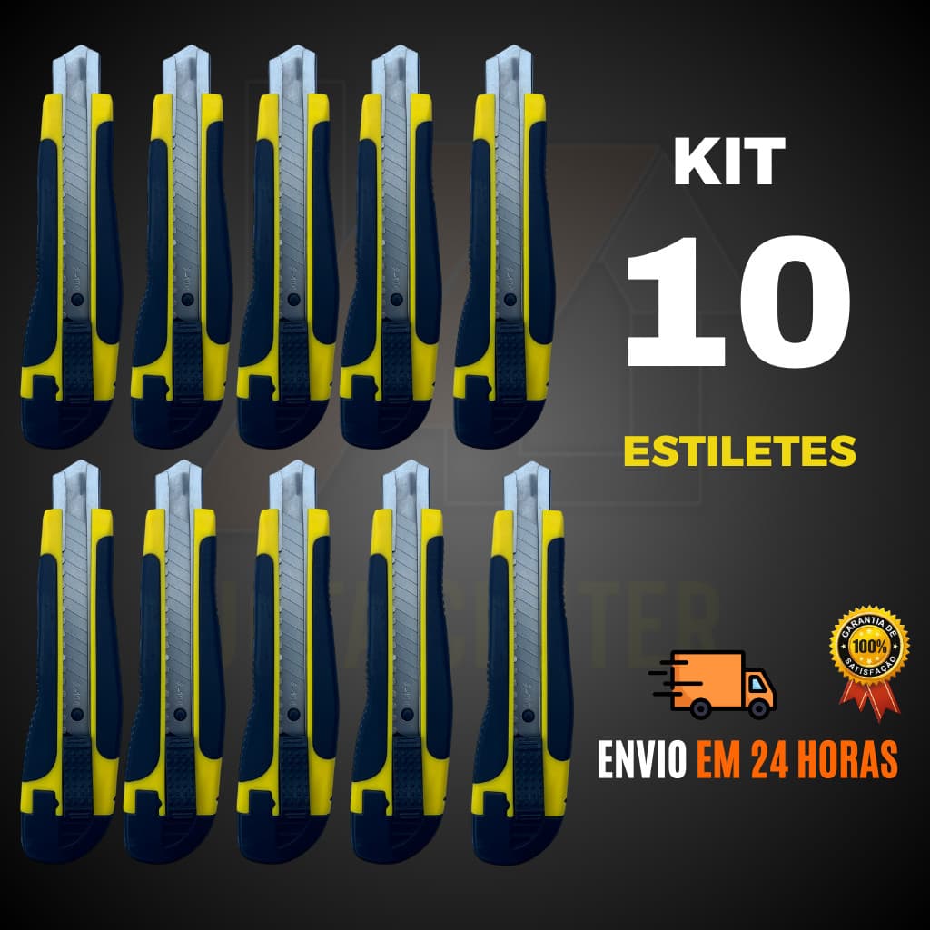 Kit 10 Estilete Profissional Lâmina 18mm Alta Qualidade Precisão Emborrachado Escolar Escritório