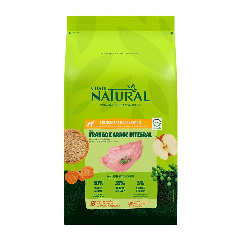 Ração Guabi Natural Cães Adultos Porte Grande sabor Frango e Arroz Integral - 20kg