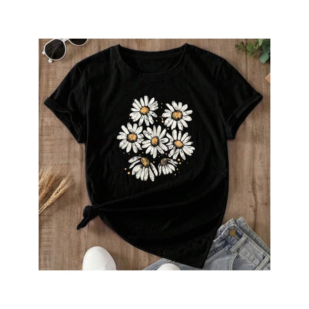 Camiseta Feminina T-Shirt Básica Estilosa Algodão Tumblr Girl 100% Algodão 7 Margaridas