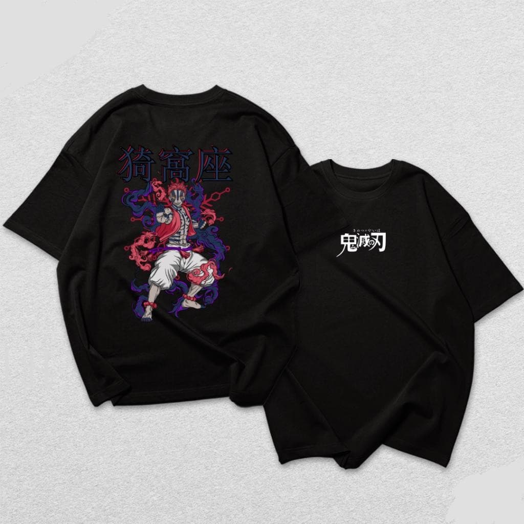 Camiseta Demon Slayer Kimetsu Anime Akaza Lua Algodão 100% Camisa Moda Casual Cultura Geek Estilo