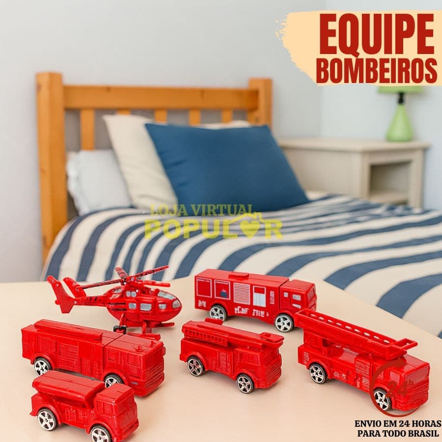 Kit 5 Carrinhos Miniatura Fricção Bombeiros Brinquedo Infantil DuteToys