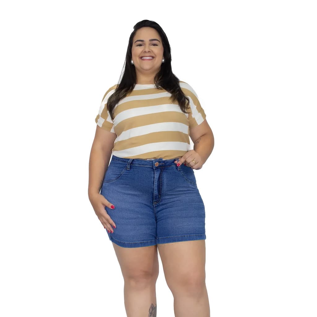 SHORTS JEANS FEMININO BÁSICO CURTO VERSÁTIL PLUS SIZE
