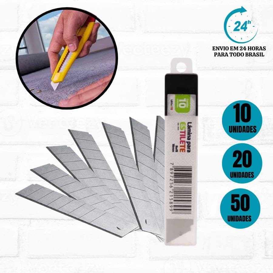 Lâminas Para Estilete Refil 18mm Caixa 10/20/50 Unidades LeoArte