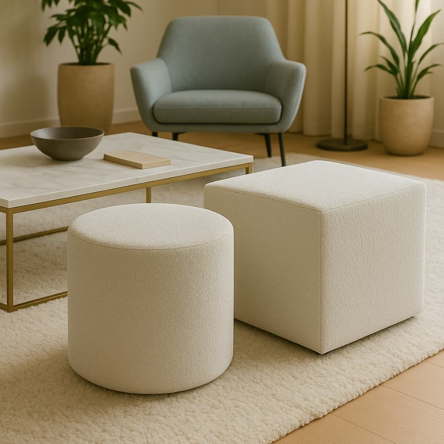 Puff Perse Decorativo em Linho Redondo/Quadrado para Sala Quarto I Elegância e Sofisticação