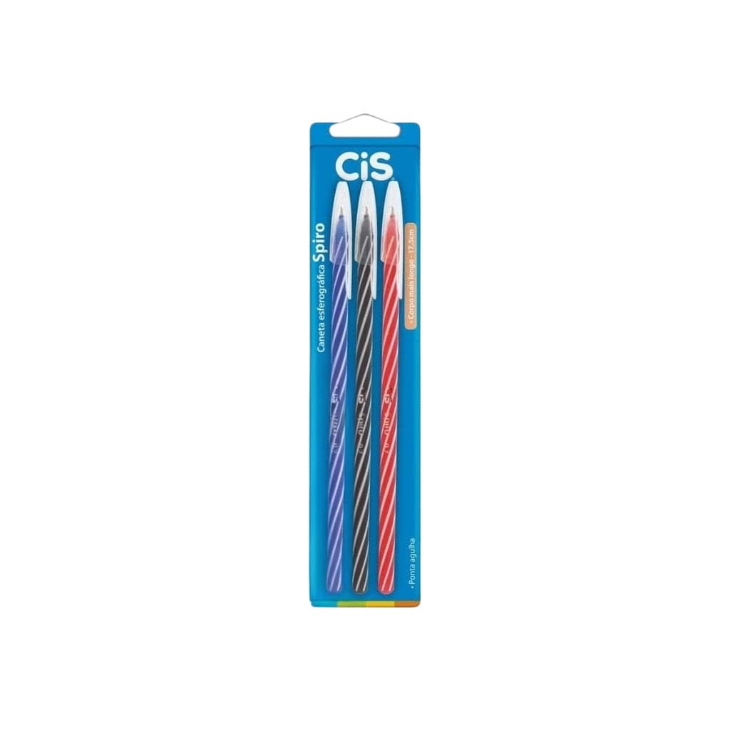 CANETA ESFEROGRÁFICA SPIRO 0.7MM BLISTER 3 CORES CIS