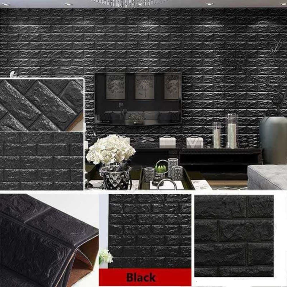 Papel Parede Tijolinho Painel 3d Tijolo Preto Placa Auto Adesivo 77x70cm