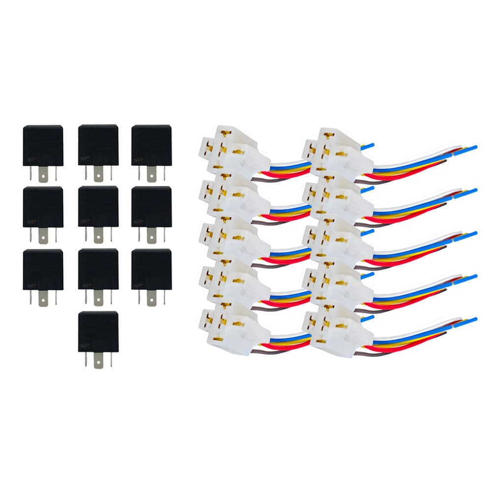 10 Rele Auxiliar 12v 40a Automotivo 5 Pino Universal Chicote