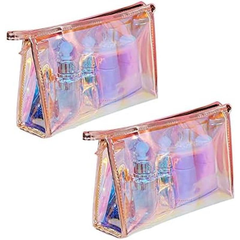 Bolsa De Maquiagem Holográfica SKRYUIE Cosmética Iridescente Com Zíper Transparente Portátil À Prova D'água , Para Organ