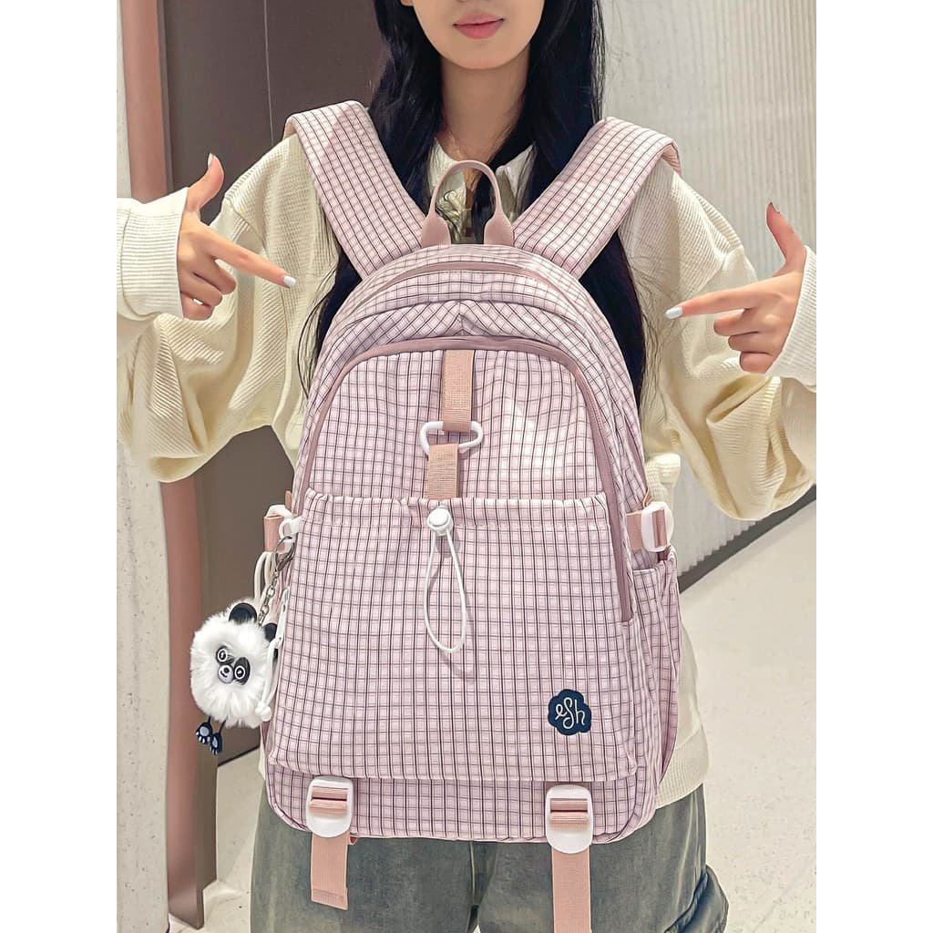 Feminino estudantes do ensino médio mochila de alta aparência estilo coreano nicho xadrez Campus mochila grande capacida