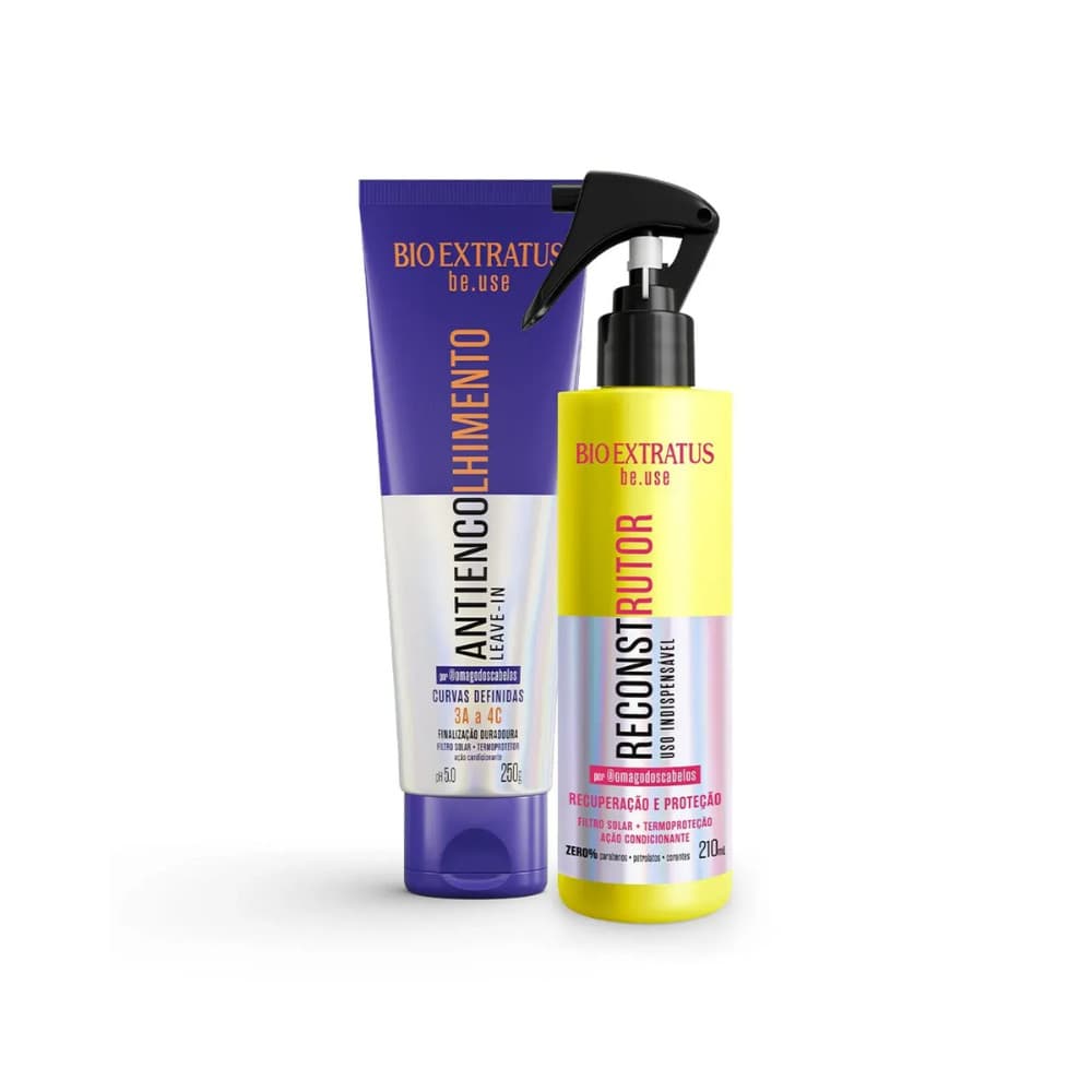 Kit Leave-In Antiencolhimento 250g + Reconstrutor Uso Indispensável 210ml Be.use Bio Extratus