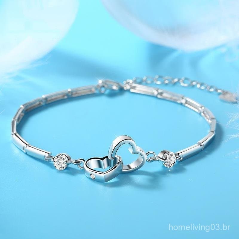 Pulseira Coração com Coração: Estilo Coreano e Japonês Simples e Doce, Pulseira Única com Corações Entrelaçados e Design