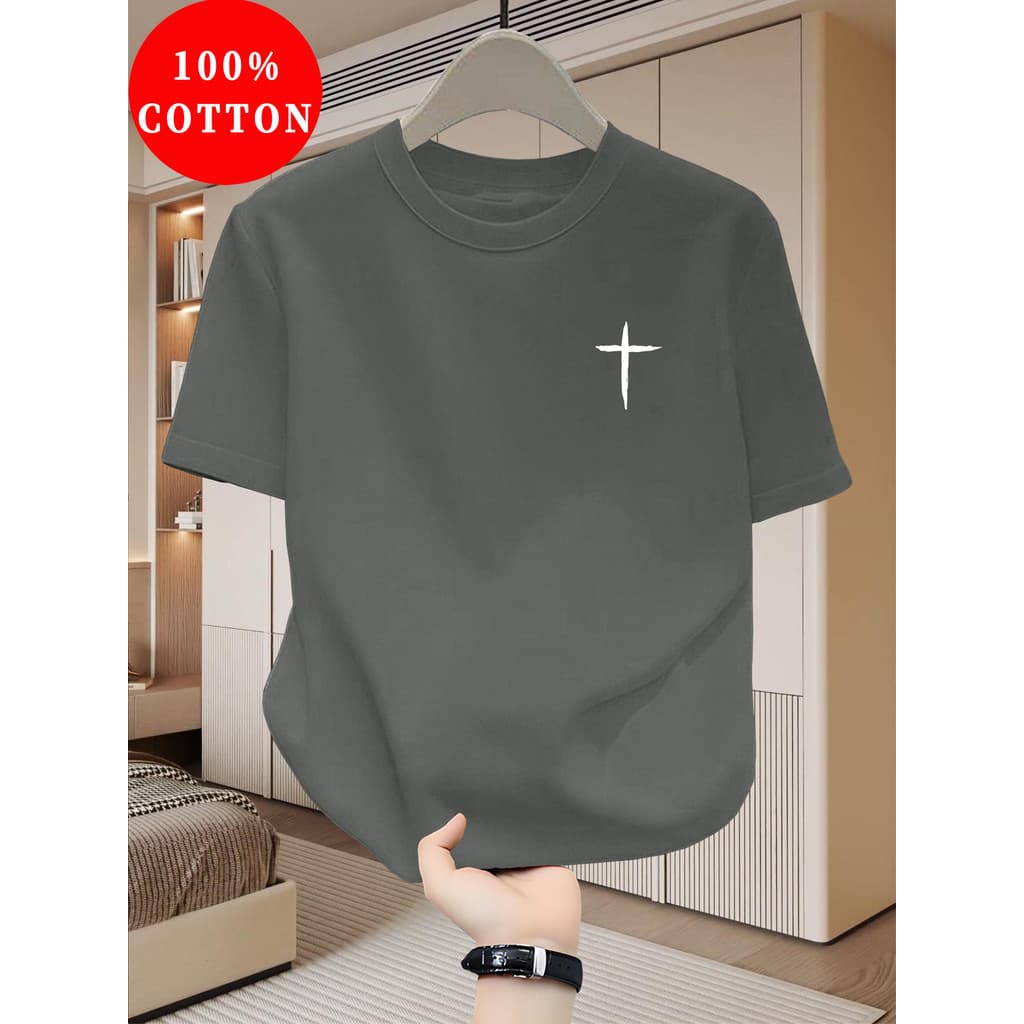 Camiseta T-shirt 100% Algodão Unissex, Gola Redonda, Topo Fácil, Corte Slim, Respirável Cruz
