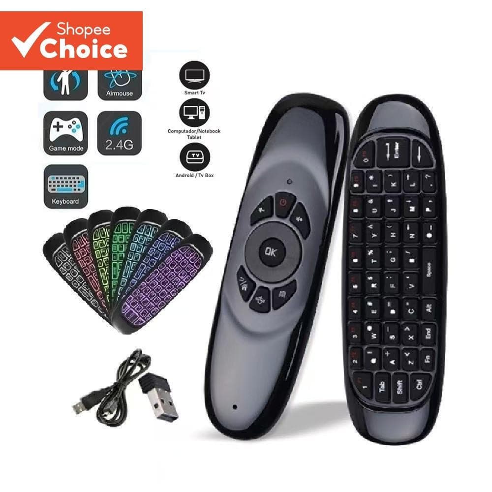 Controle Remoto Universal Sem Fio De 2.4 Ghz Para TV Air Mouse Teclado Backlight LED Smart