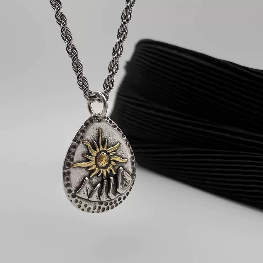 Colar Vintage De Moeda De Montanha Nascer Do Sol Unissex Prata Tom Dourado Corrente Ajustável Presente De Aniversário