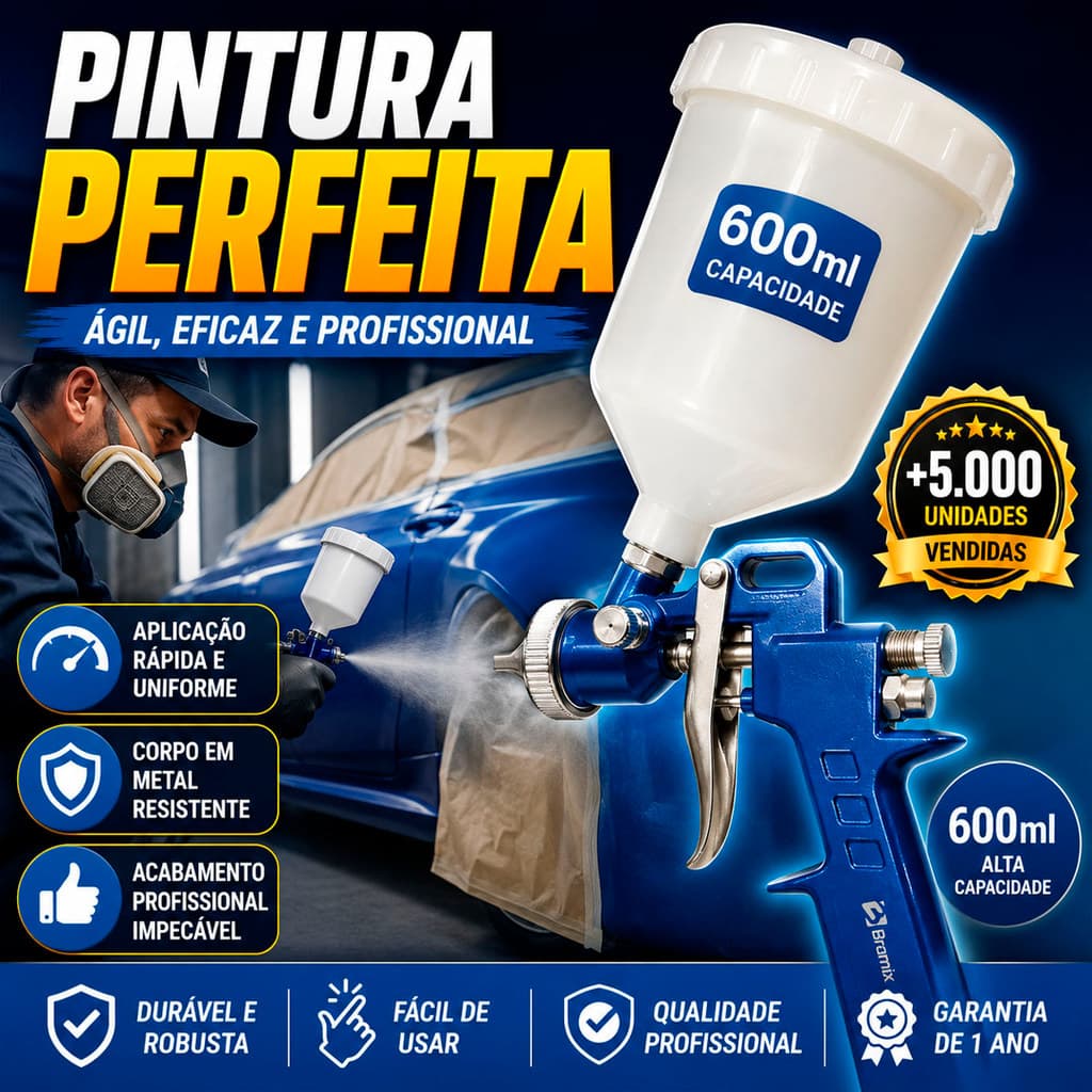 Pistola De Pintura Metal 600ml Bramix Oficinas Funilarias Pintura Automotiva E Industrial