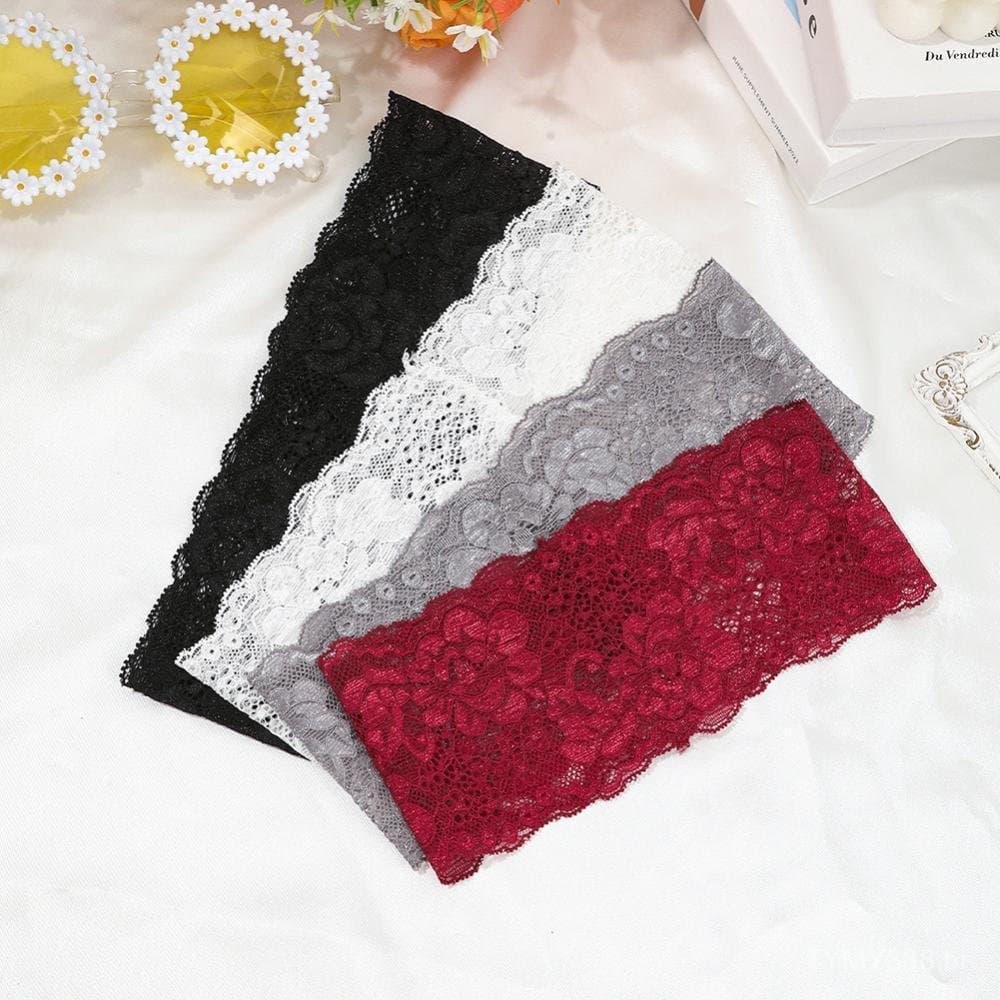 Faixa de cabelo elástica de renda para mulheres, estilo boêmio, malha respirável, lenço de cabeça, estilo coreano